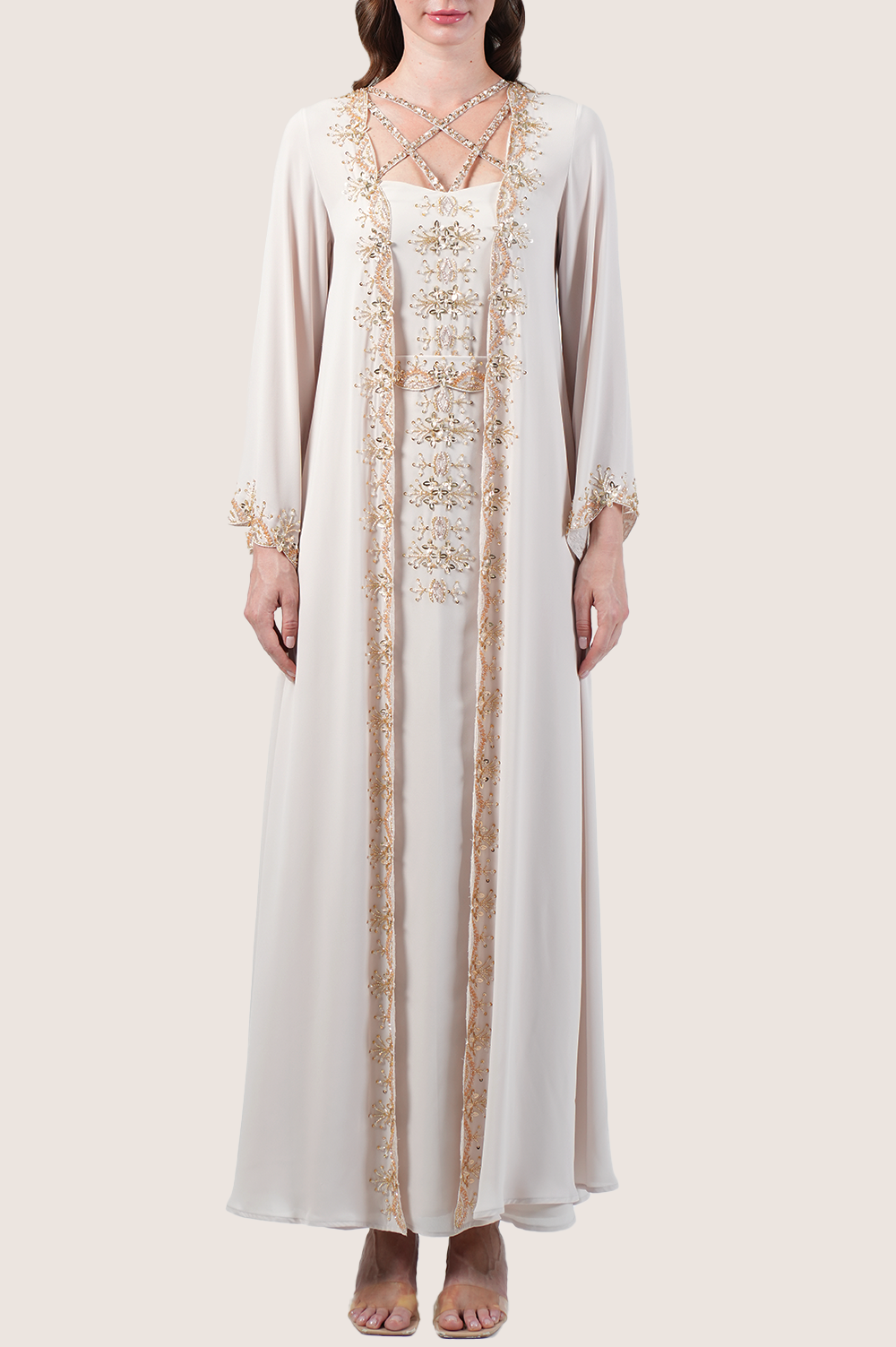 Pearled Ivory Gold Kaftan