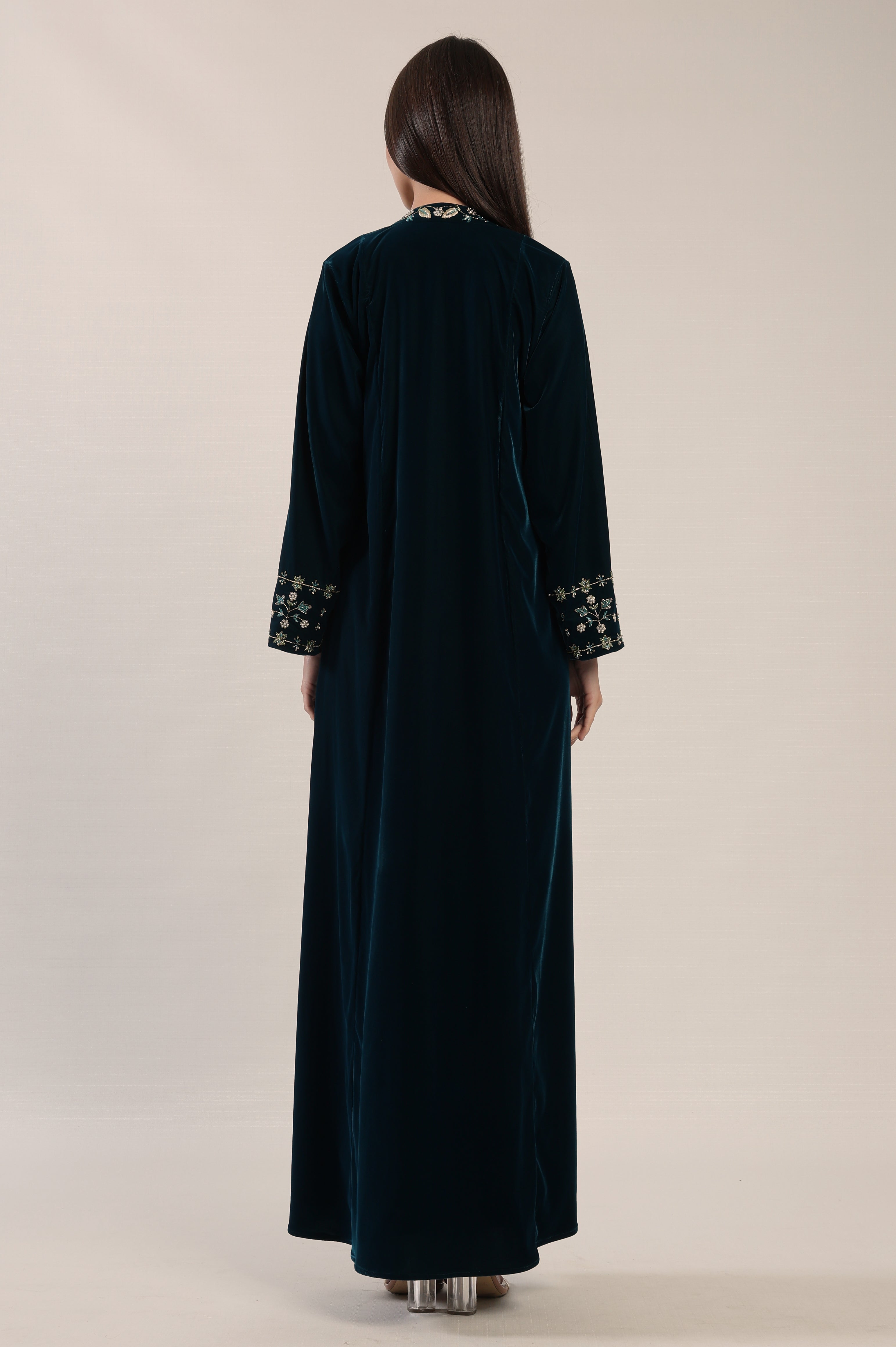Deep Teal Green Velvet A-Line Kaftan