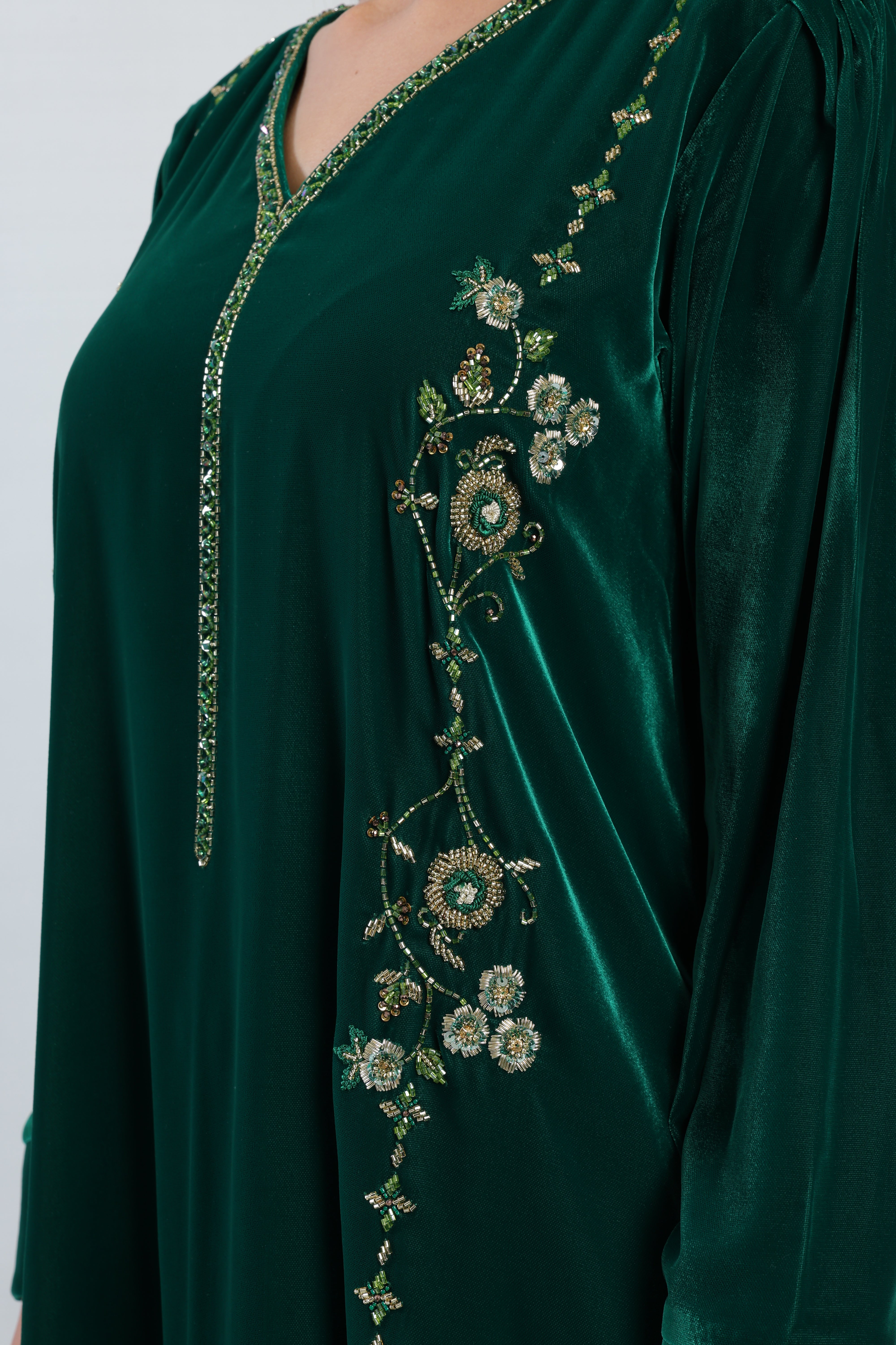 Verdant Green Velvet A-Line Kaftan