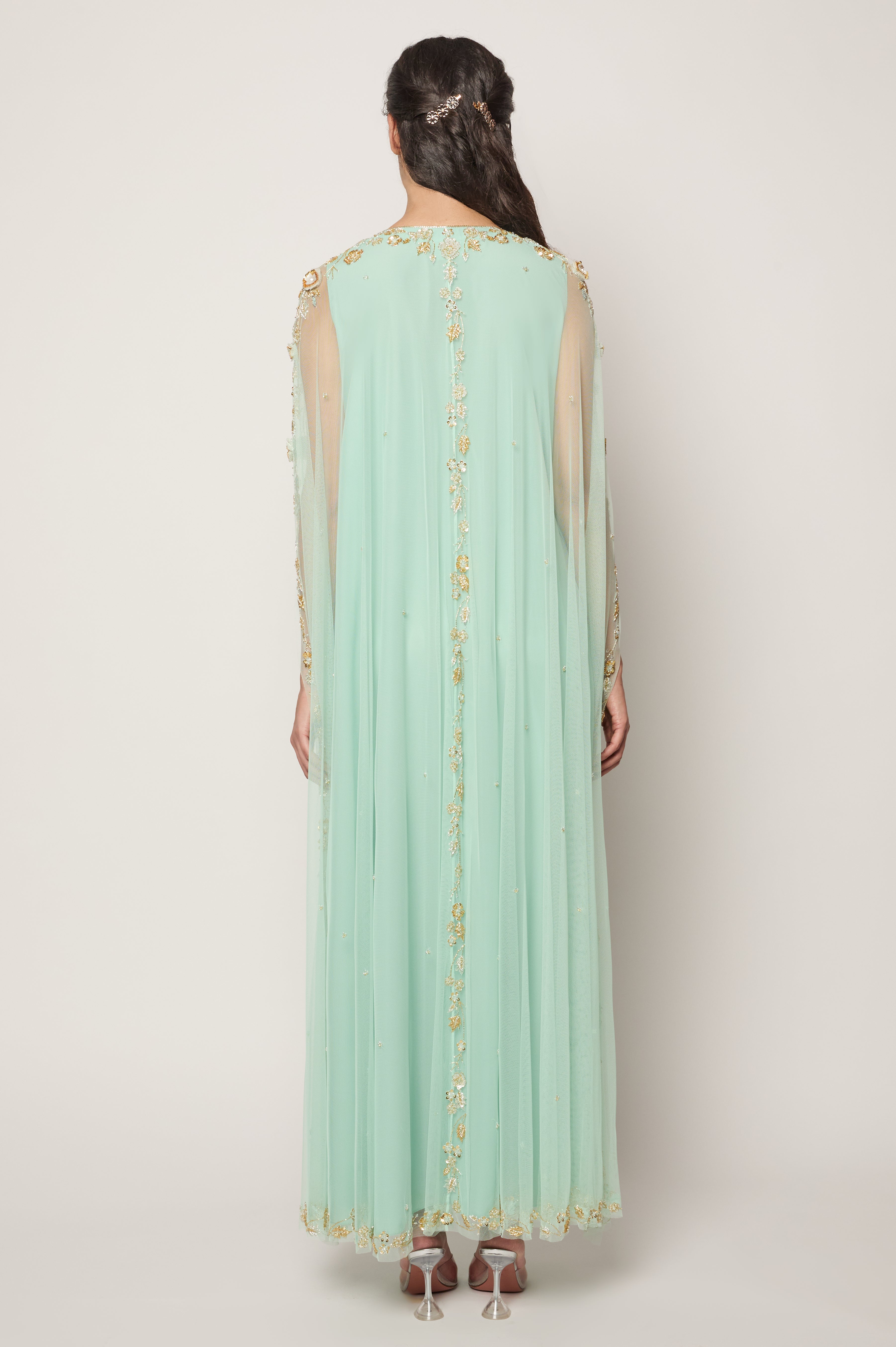 Mint Green Floral Thoub