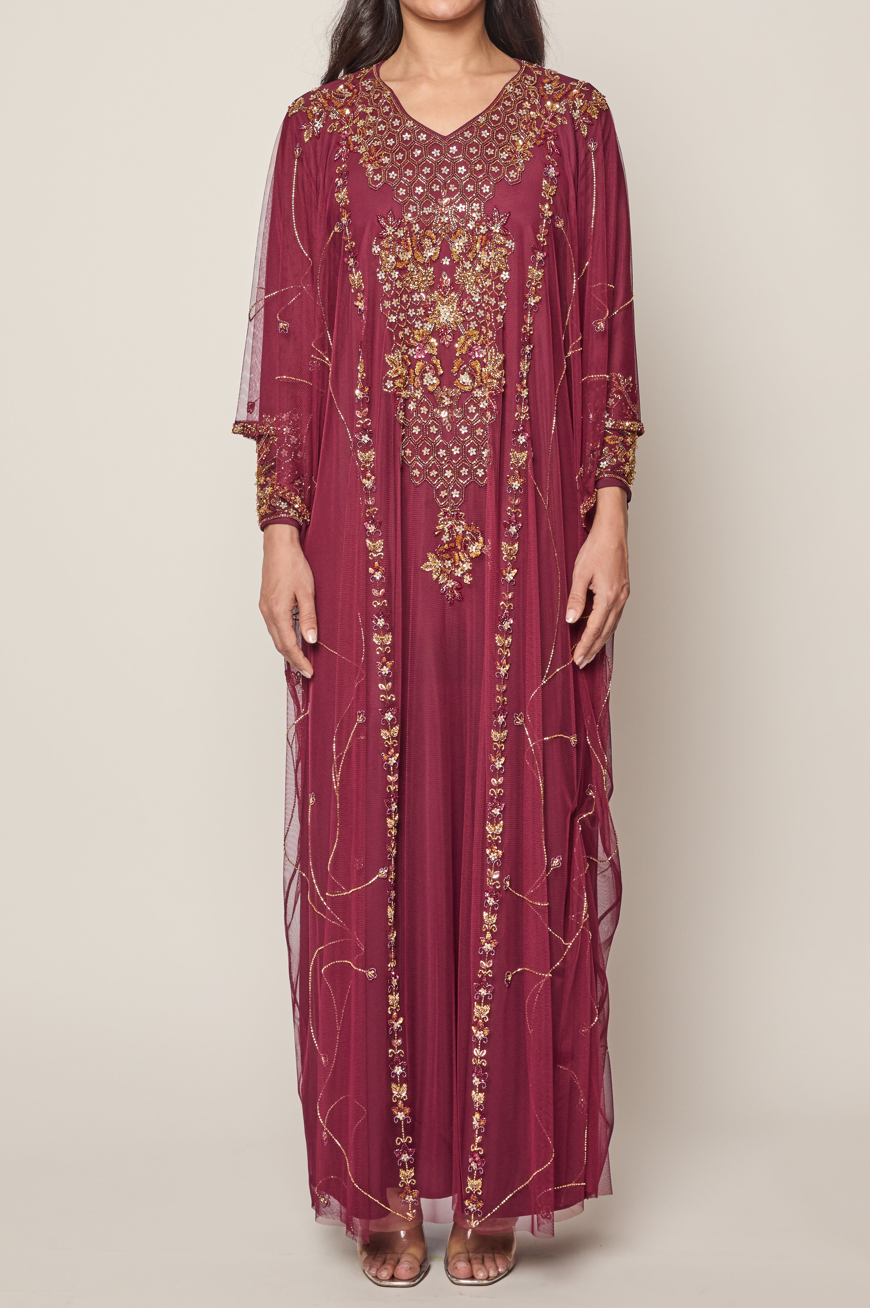 Maroon Floral Thoub