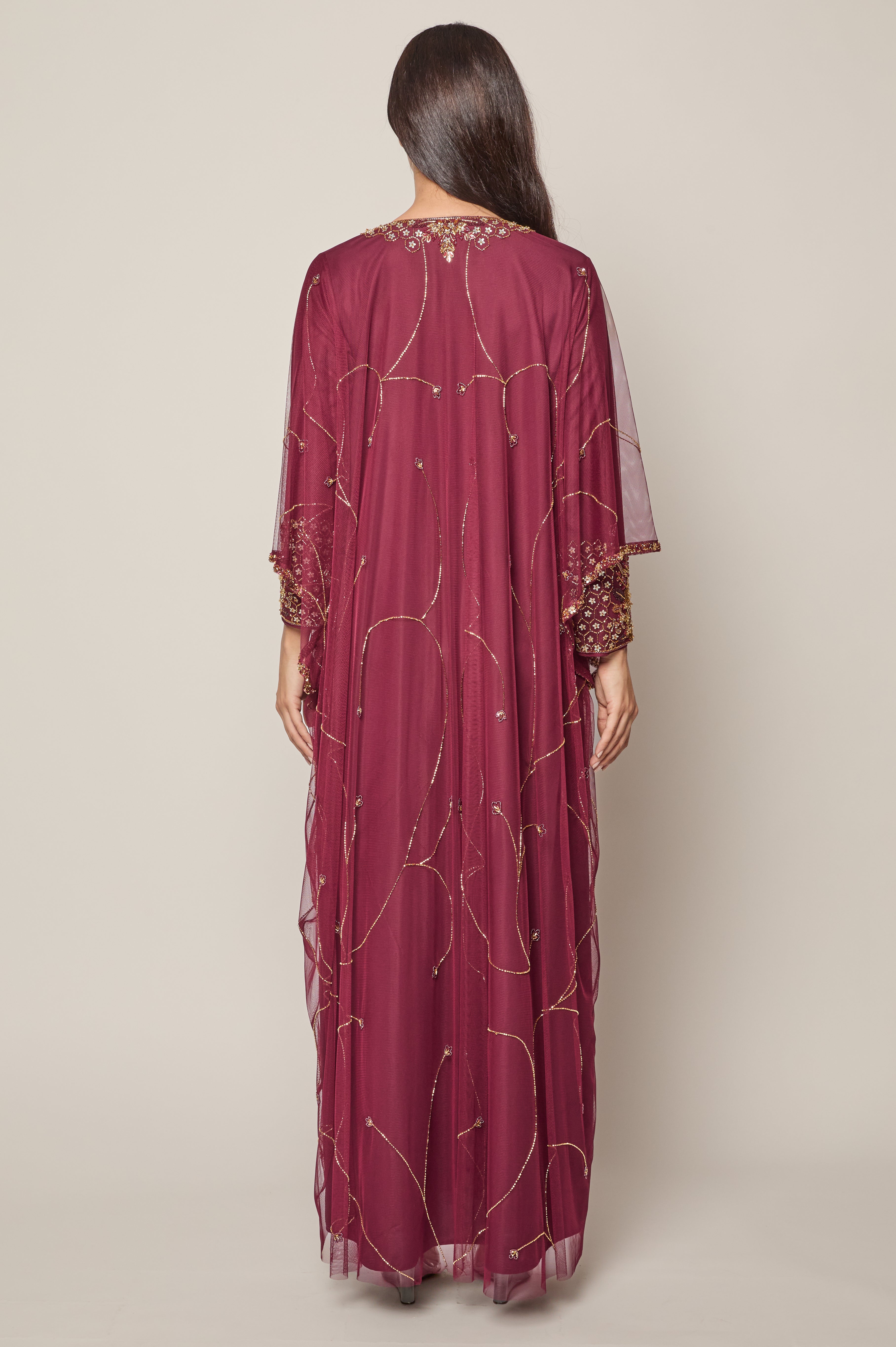 Maroon Floral Thoub