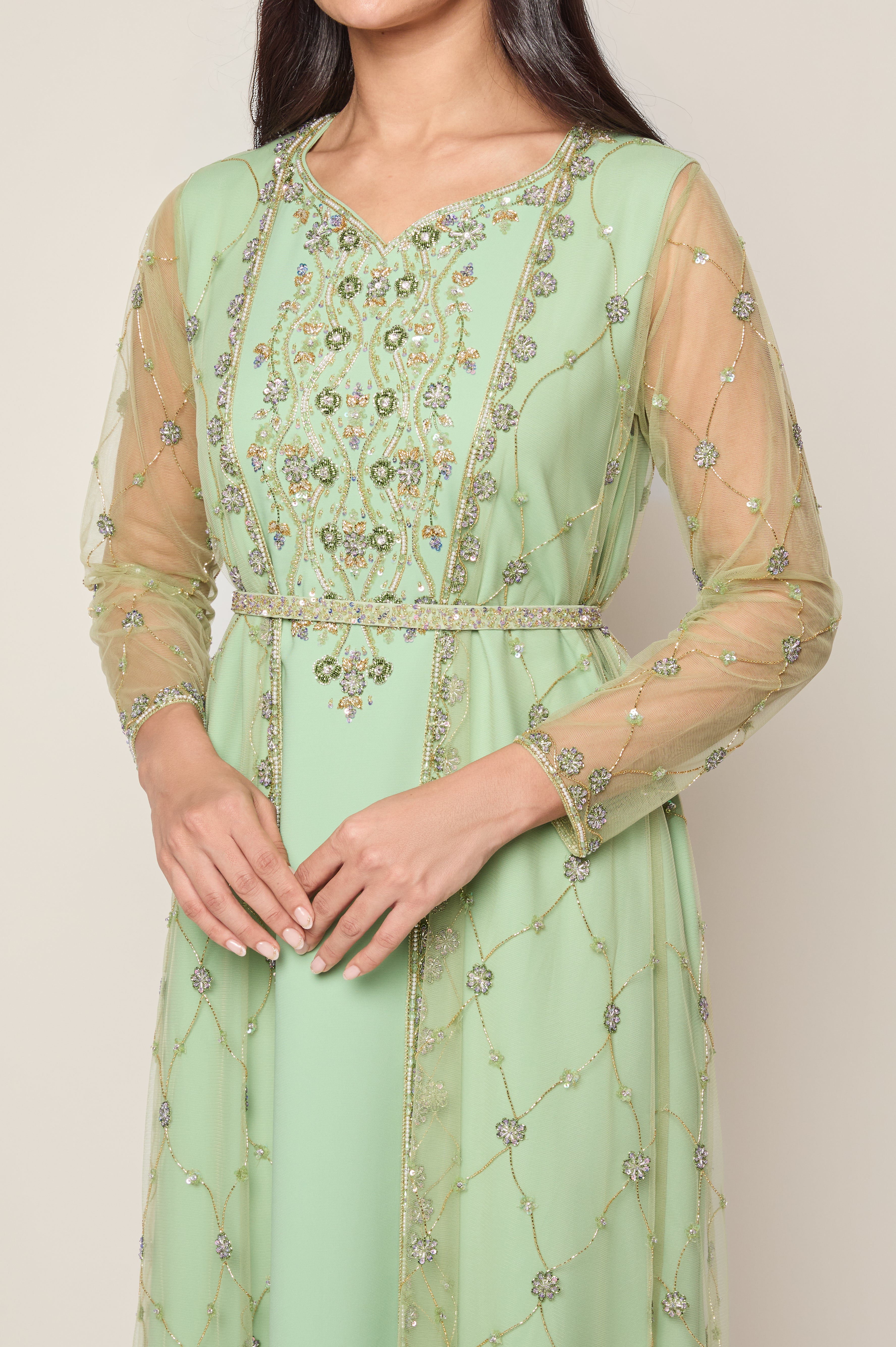 Nile Green Floral Kaftan