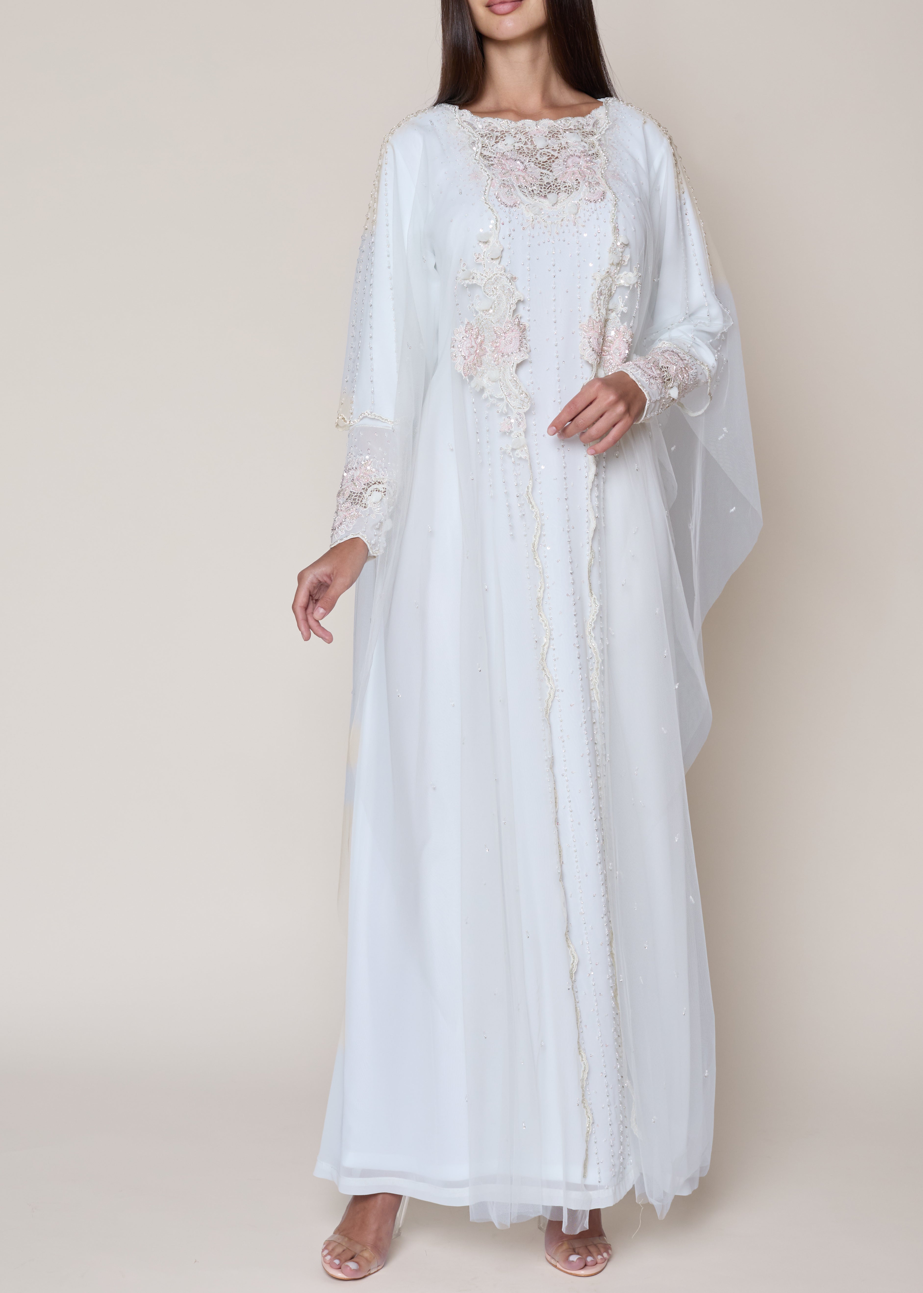 White Floral Thoub