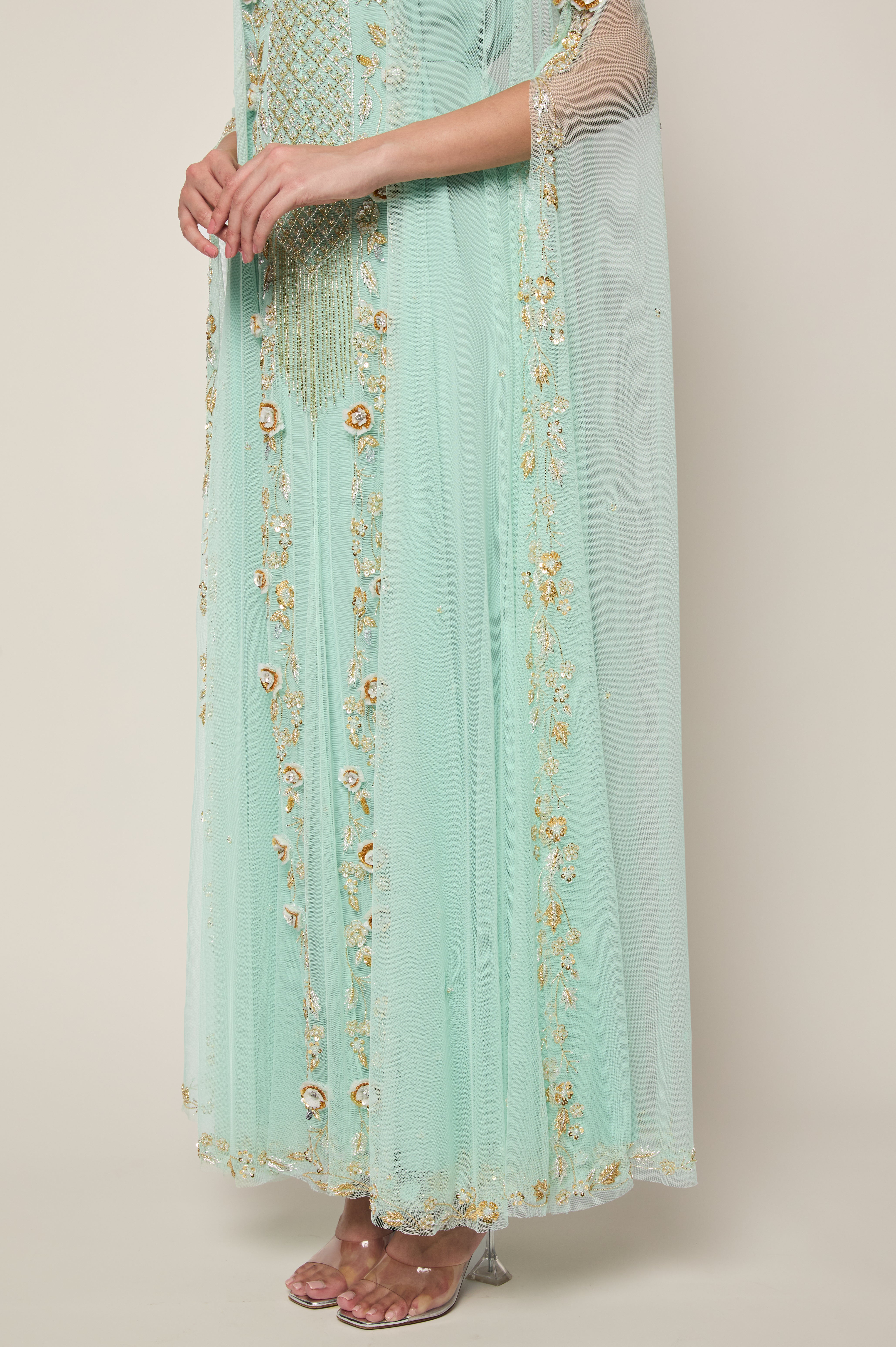 Mint Green Floral Thoub