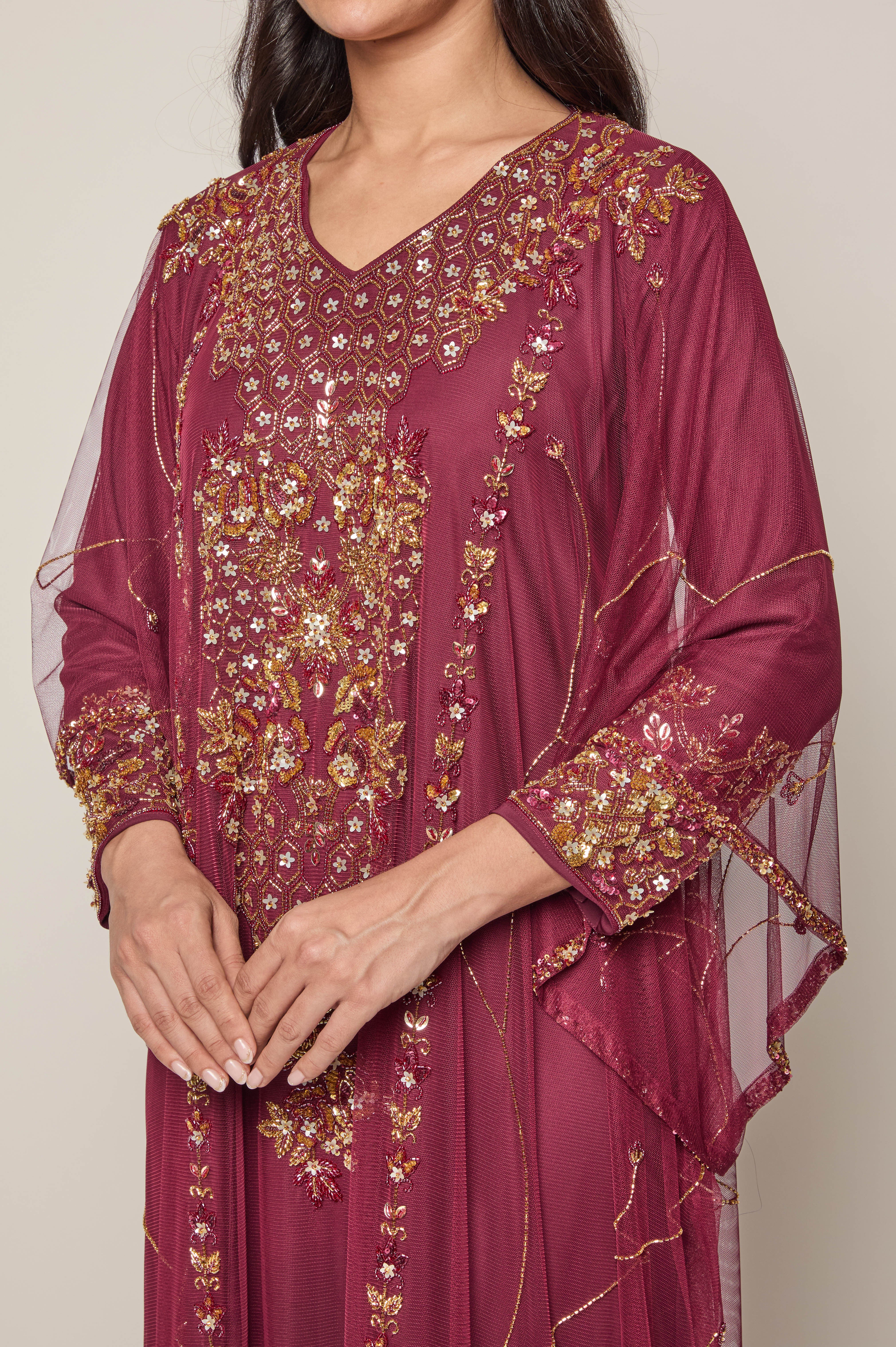 Maroon Floral Thoub