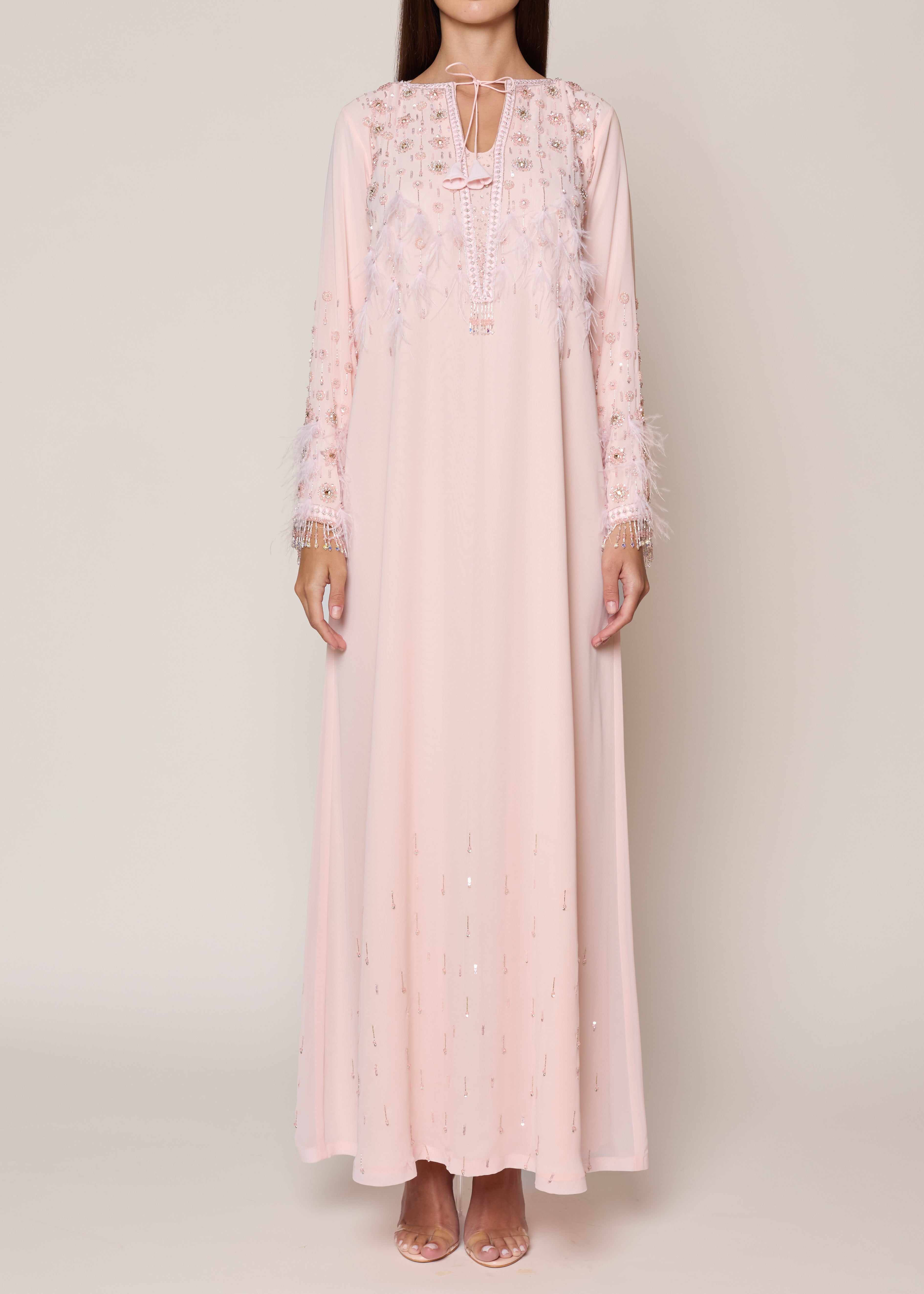 Peach Pink Feather Kaftan