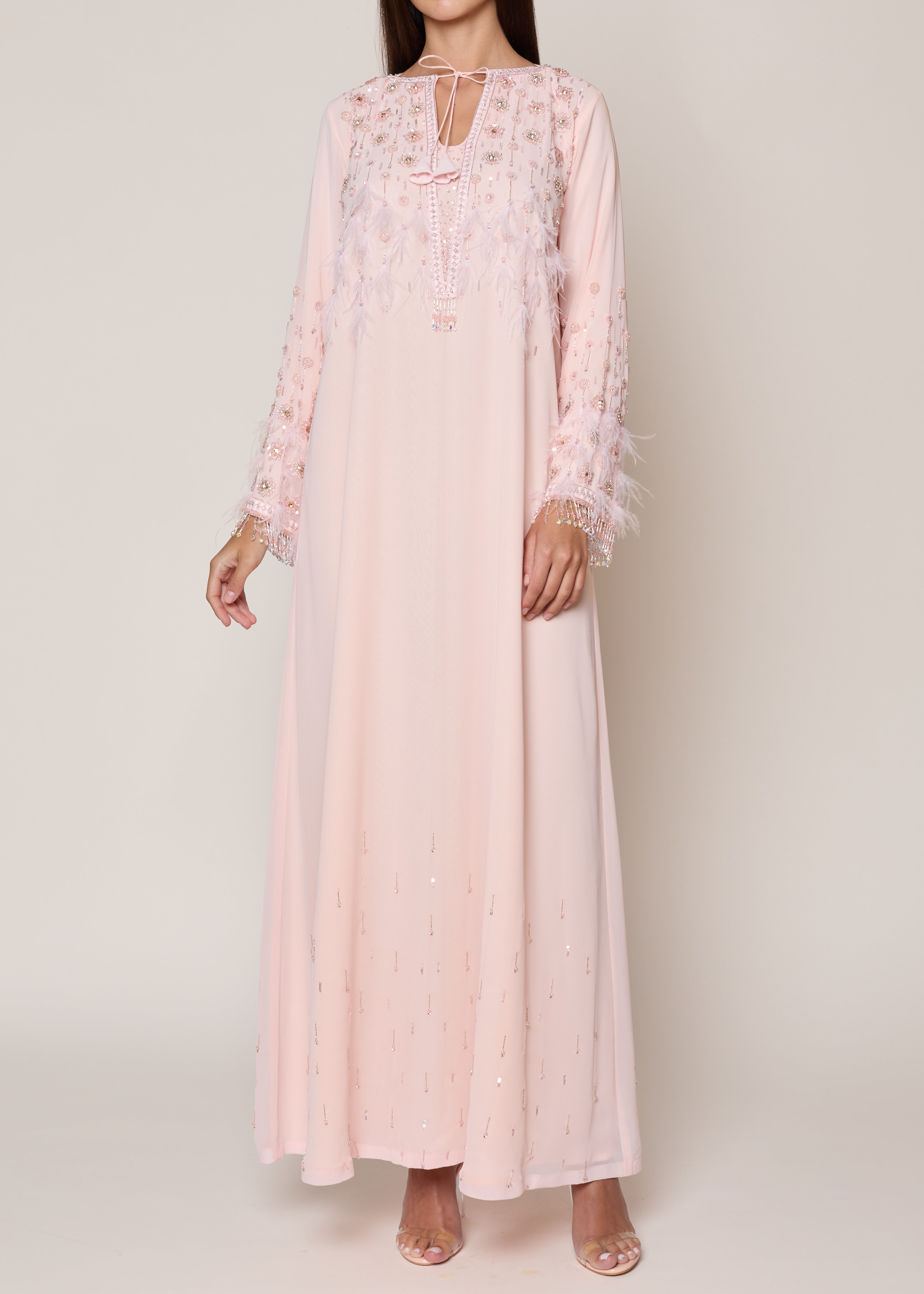 Peach Pink Feather Kaftan