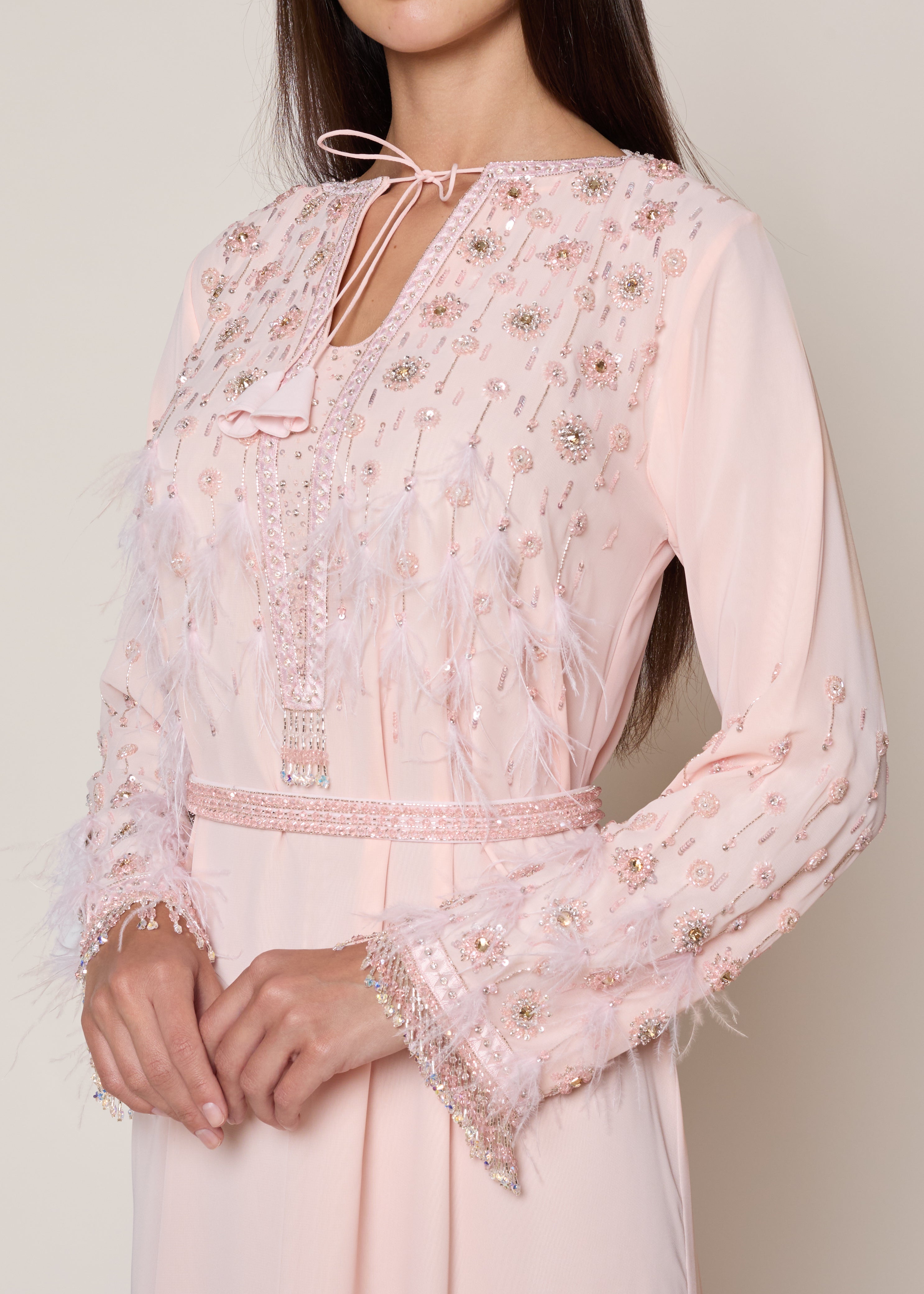 Peach Pink Feather Kaftan