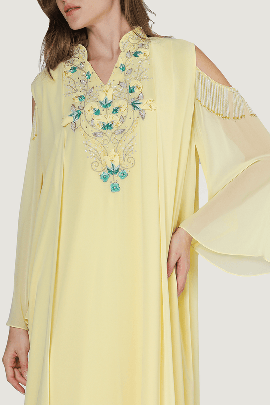 Yellow Off Shoulder A-Line Kaftan