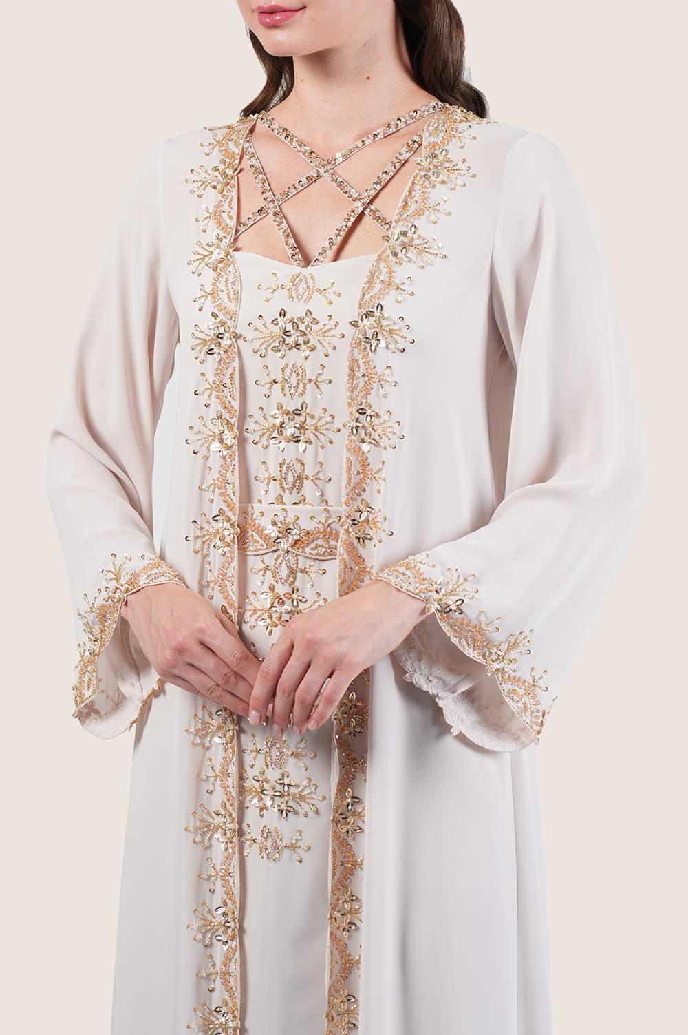 Pearled Ivory Gold Kaftan