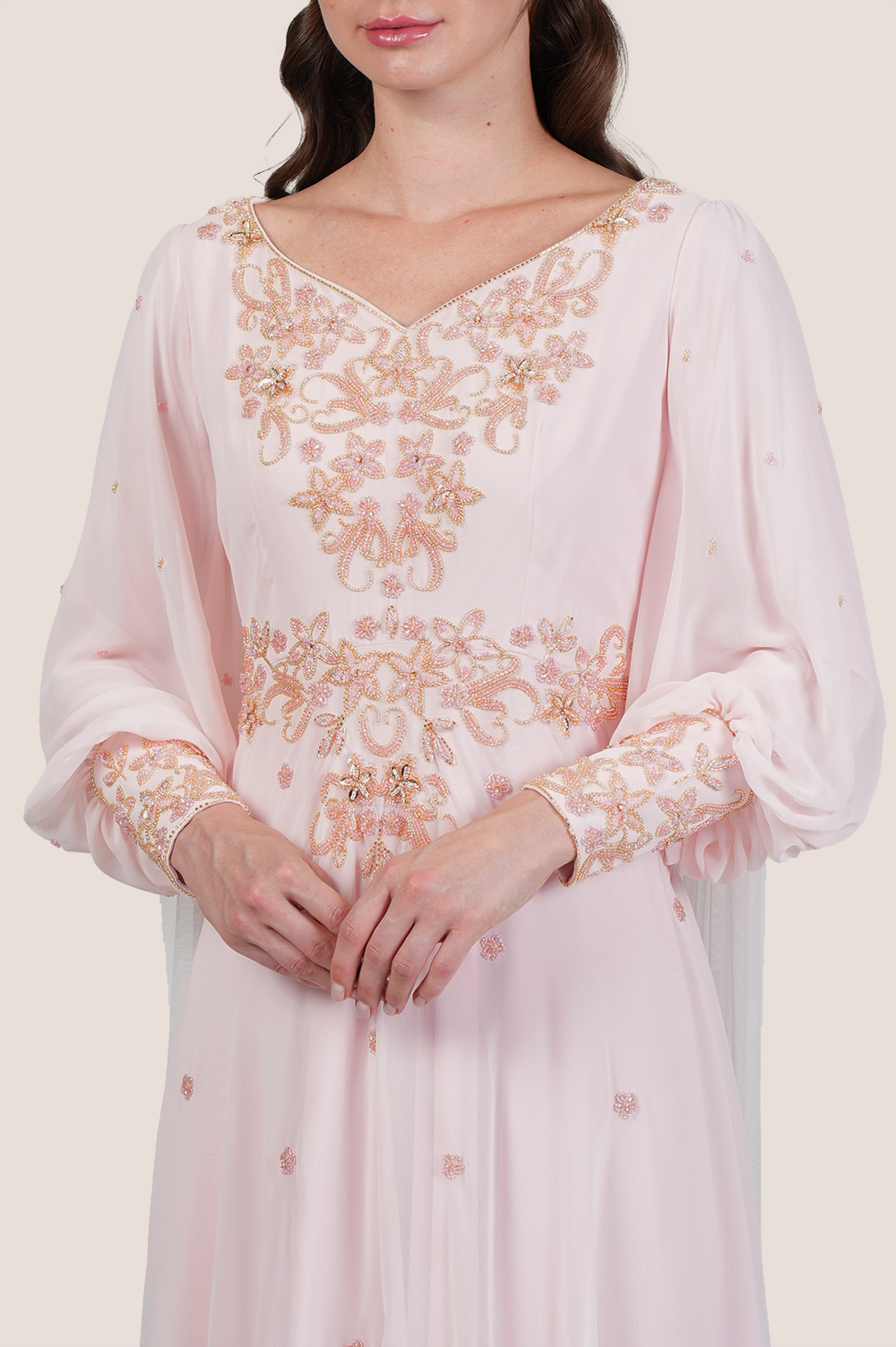 Chintz Rose Dress with Draped Veil