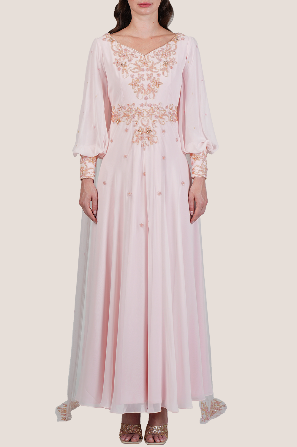 Chintz Rose Dress with Draped Veil