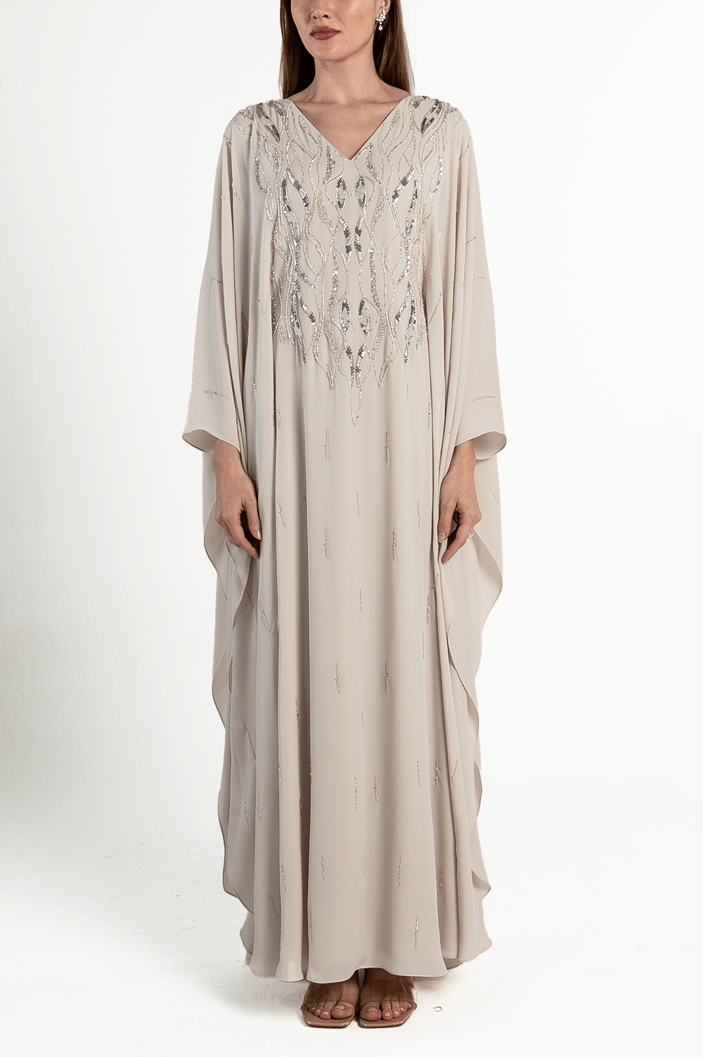 Ivory Silver Beaded Thoub