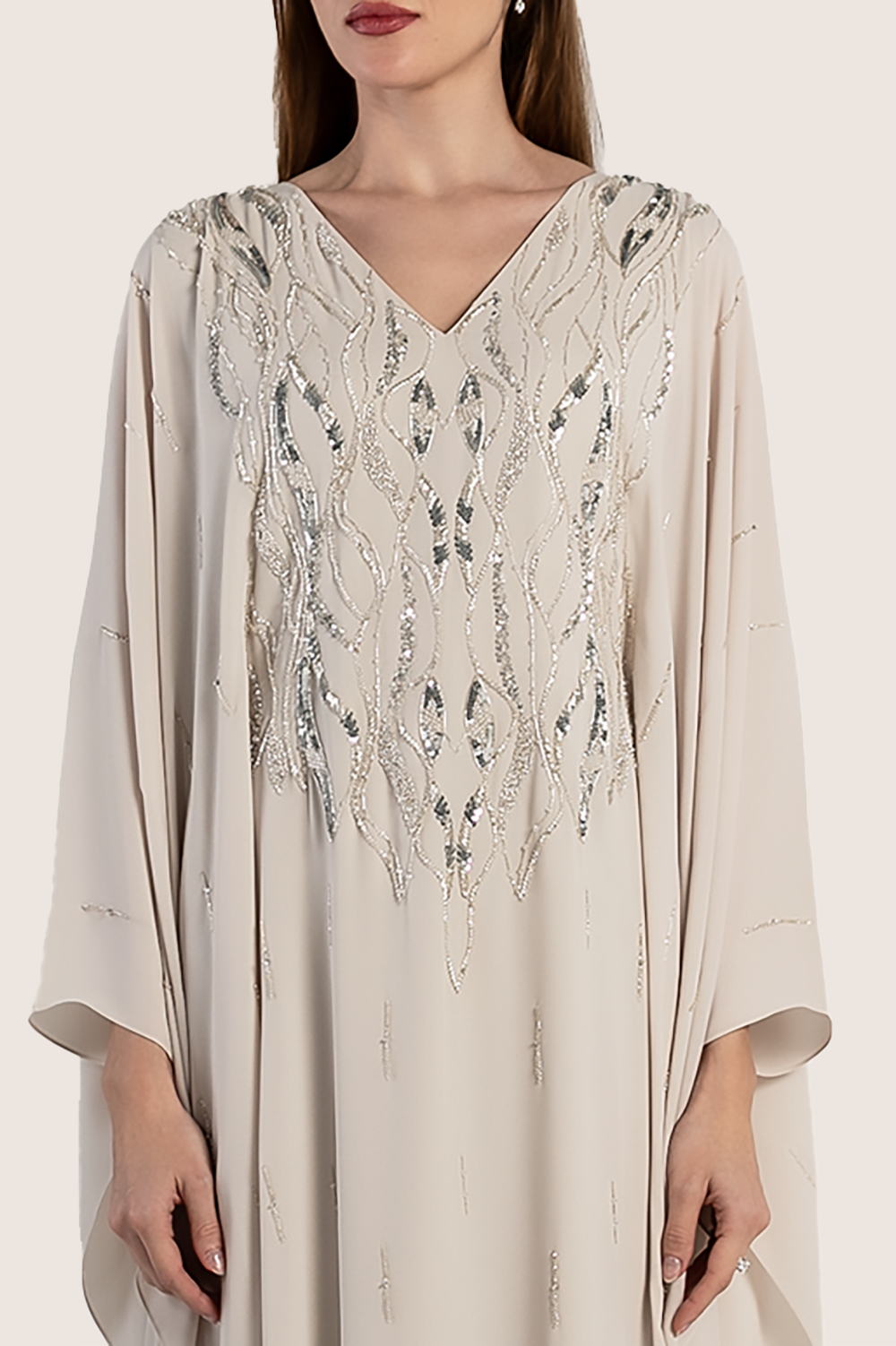 Ivory Silver Beaded Thoub